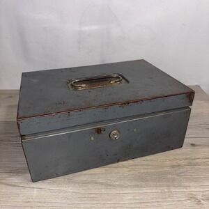 Vintage ASCO Art Steel Co New York Drab Metal Safe Deposit Box Patina No Key